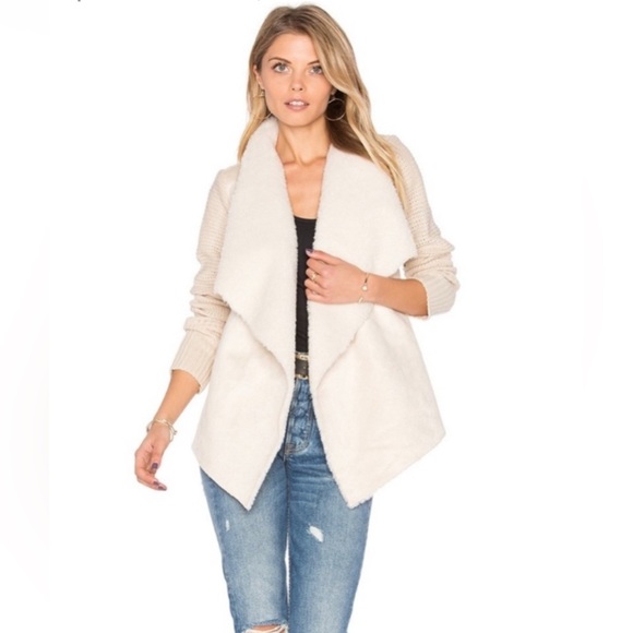 John + Jenn Women’s Sienna Ivory Faux‎ Fur/Suede Drape Sherpa Open Cardigan Sz L - Picture 1 of 11